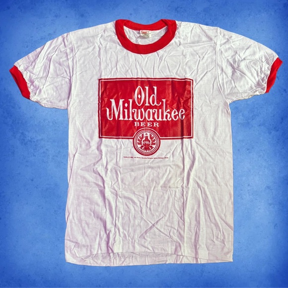 Vtg 80s Old Milwaukee Beer Single Stitch Ringer T Shirt Deadstock Promo Tee 1983 - Picture 1 of 9